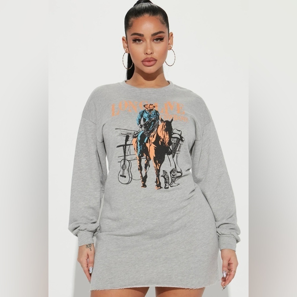 Fashion Nova Long Live Cowboys Mini Dress- Heather Gray- Size XS- NWT